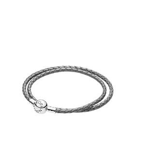 Pandora Moments Double Blue Leather and Silver Bracelet, 6 1/2"